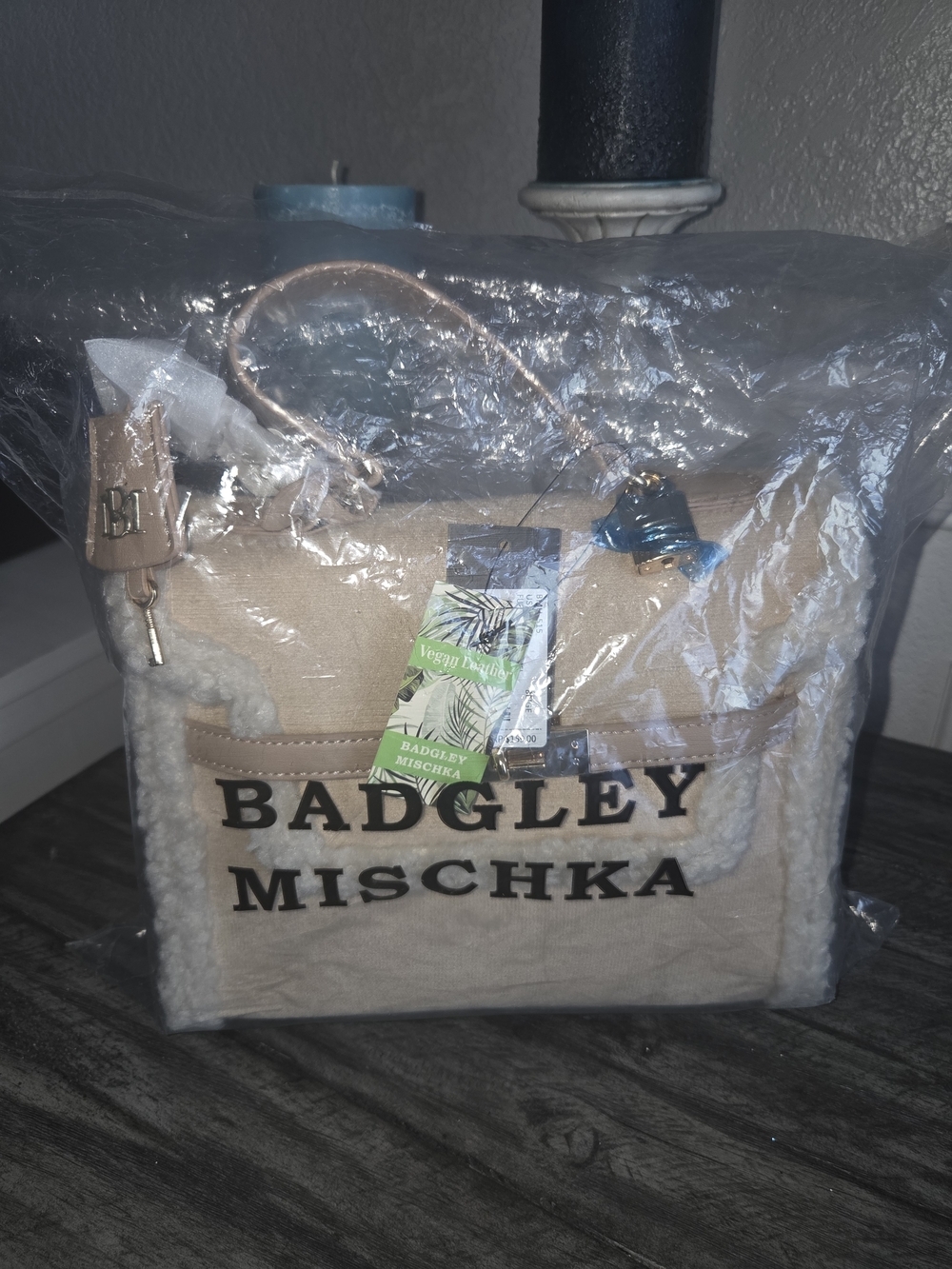 Badgley Mischka Beige With Shearling Trim Handbag - Women Bags - Picture 12 of 12